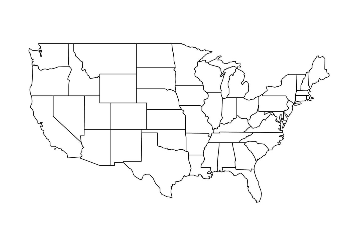 mapa vectorial negro de los estados unidos sobre fondo blanco vector