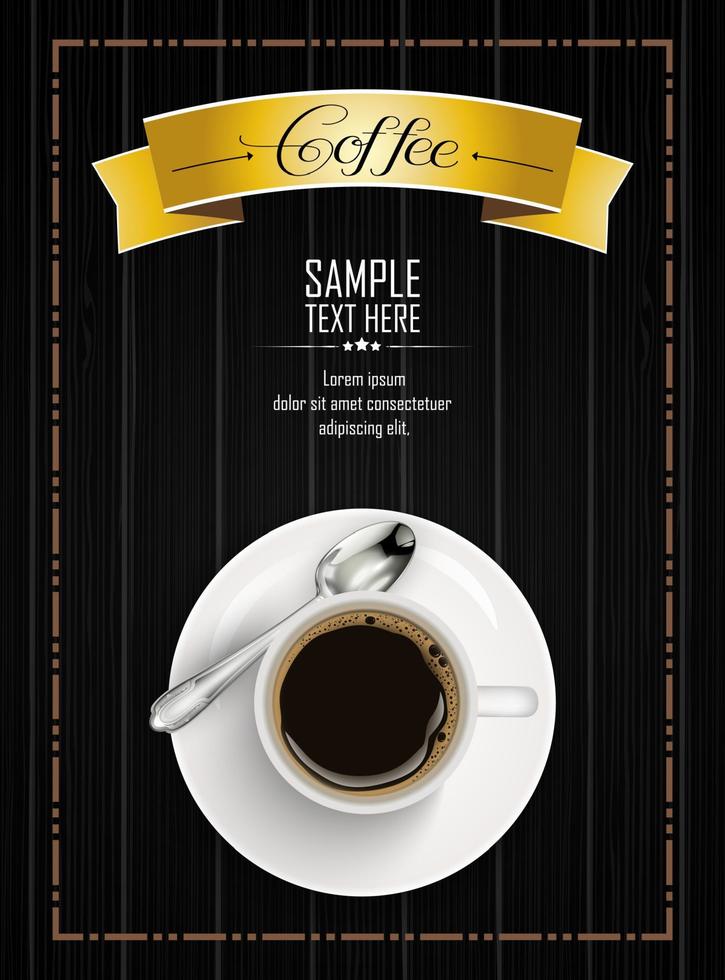 Cup of coffee with yellow ribbon and spoon on dark wooden background vector