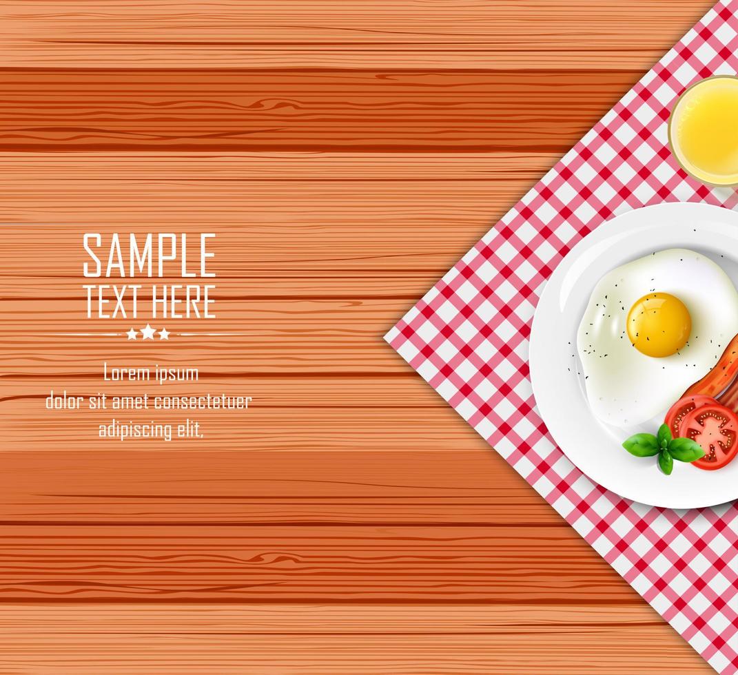 Breakfast table with fried egg and bacon on a white plate vector