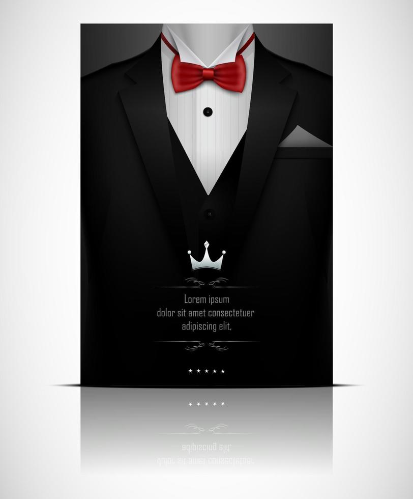 Black suit and tuxedo with red bow tie vector