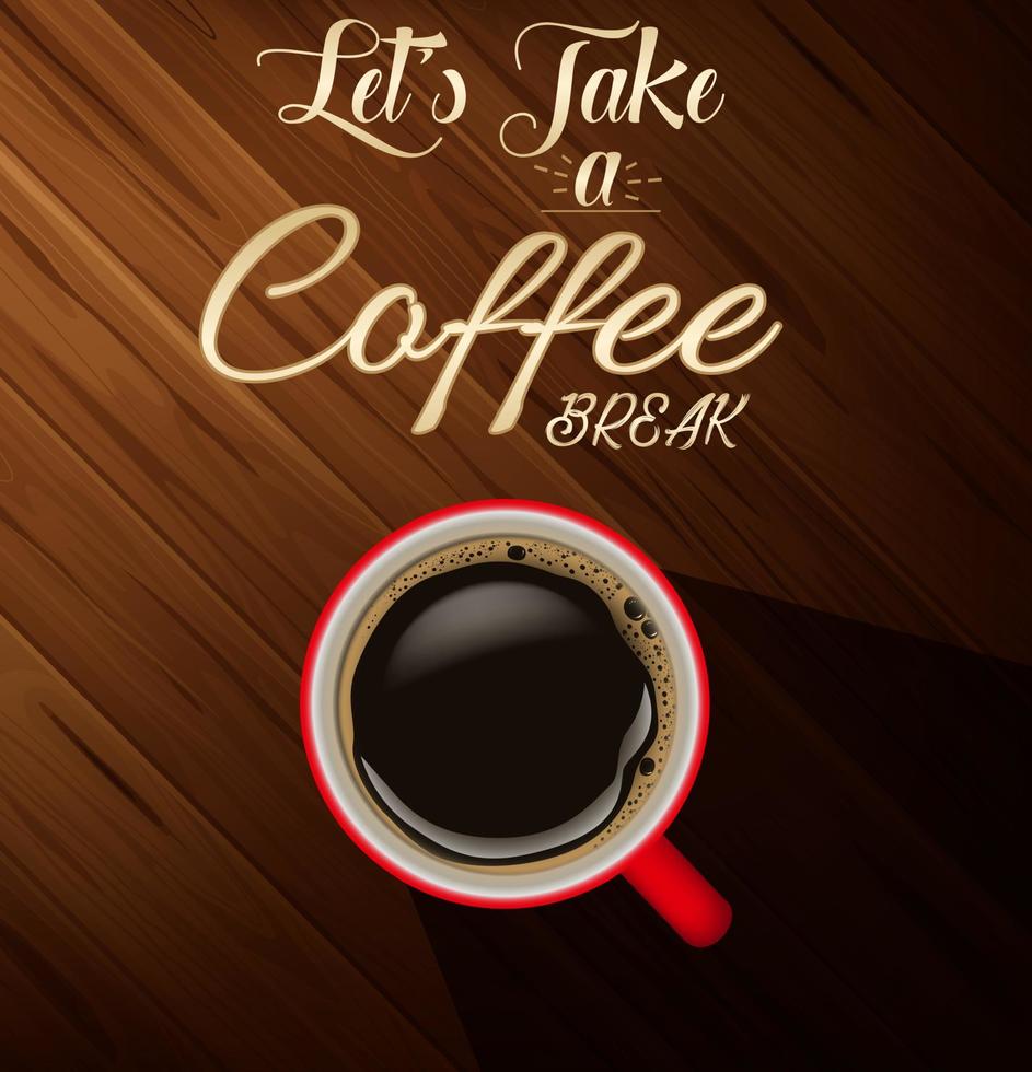 Coffee cup with wood texture background vector