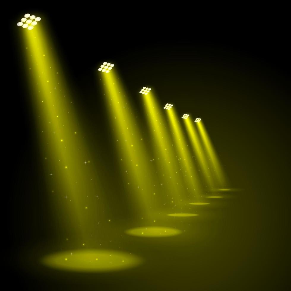 Golden spotlights shining background vector