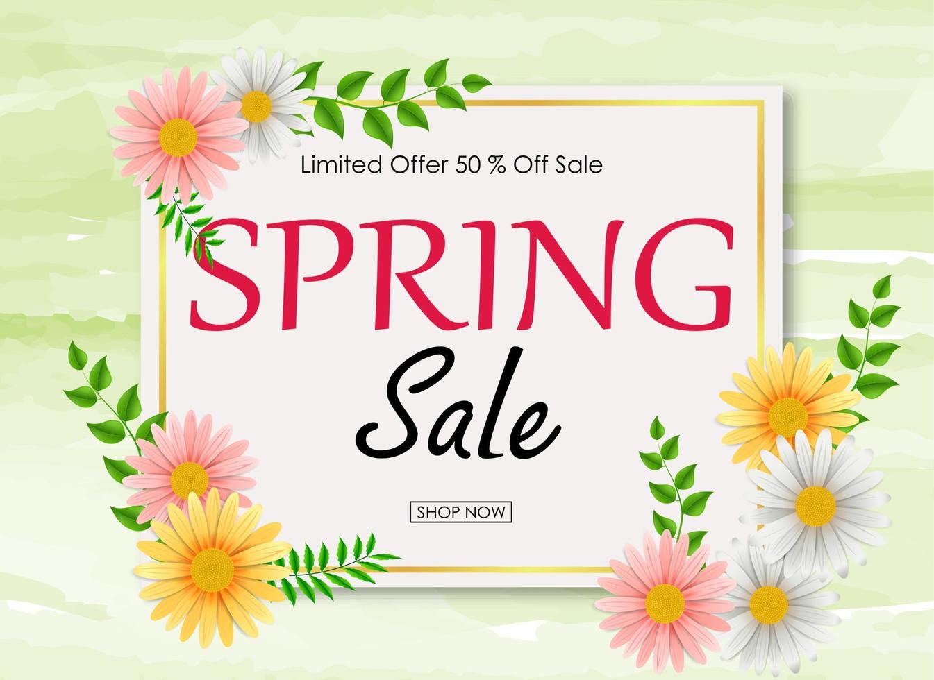 banner de fondo de venta de primavera con hermosa flor de colores vector