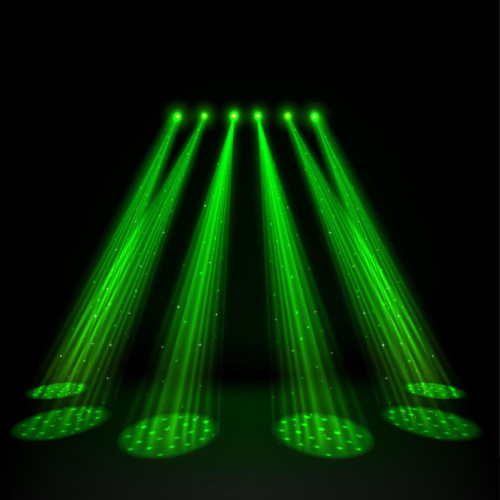 Green spotlights on dark background vector