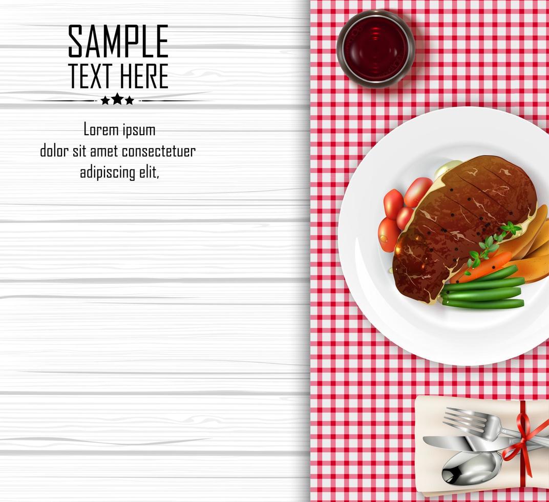 Meat steak with vegetables on wooden table vector