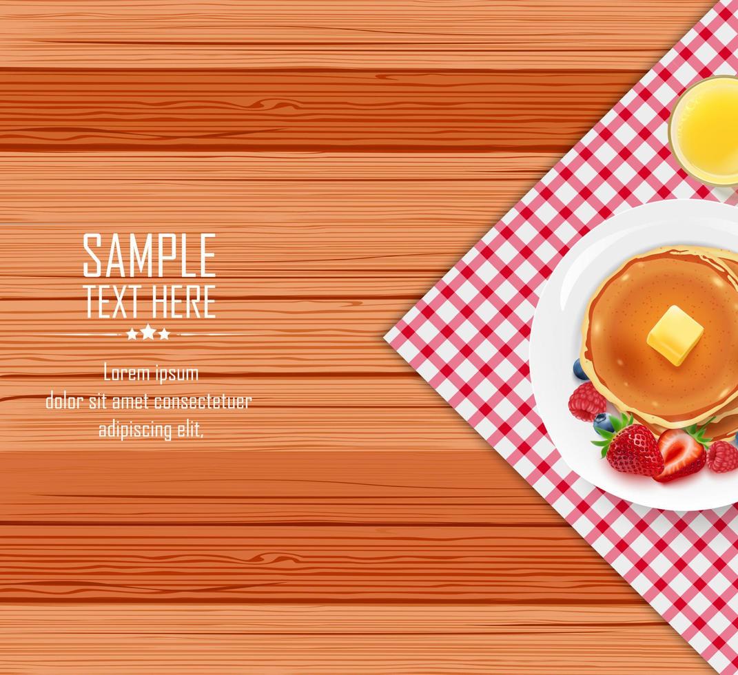 Breakfast table with pancakes and butter on a plate vector