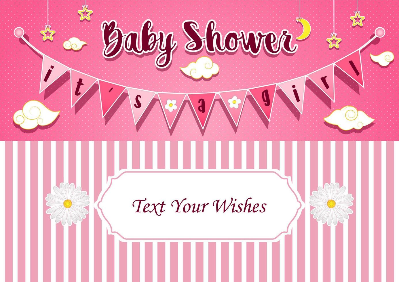 Baby girl shower invitation card design template vector