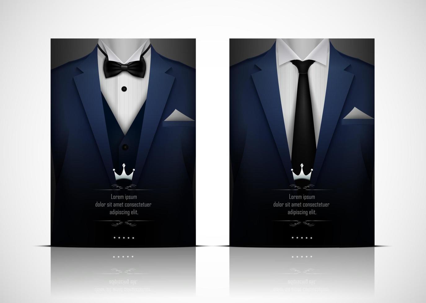Blue Suit and Tuxedo with bow tie vector