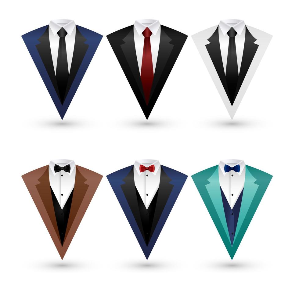 Set of suit and tuxedo isolated vector