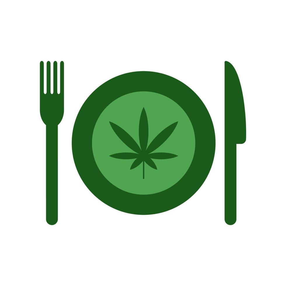 Plate and cutlery with weed leaf vector icon