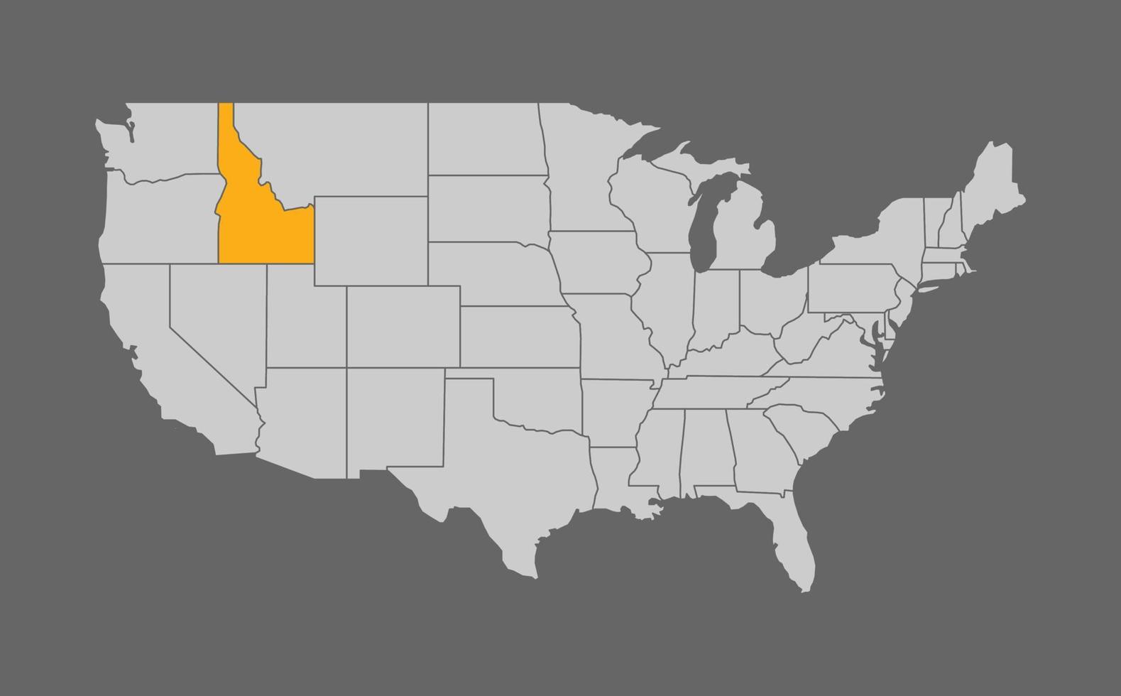 Map of the United States with Idaho highlight on grey background vector