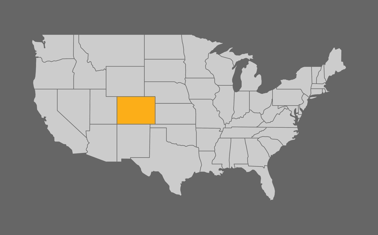 mapa de los estados unidos con colorado resaltado en fondo gris vector