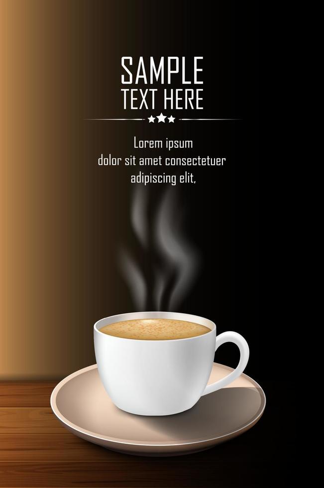 Cup of coffee with smoke on a wooden table vector