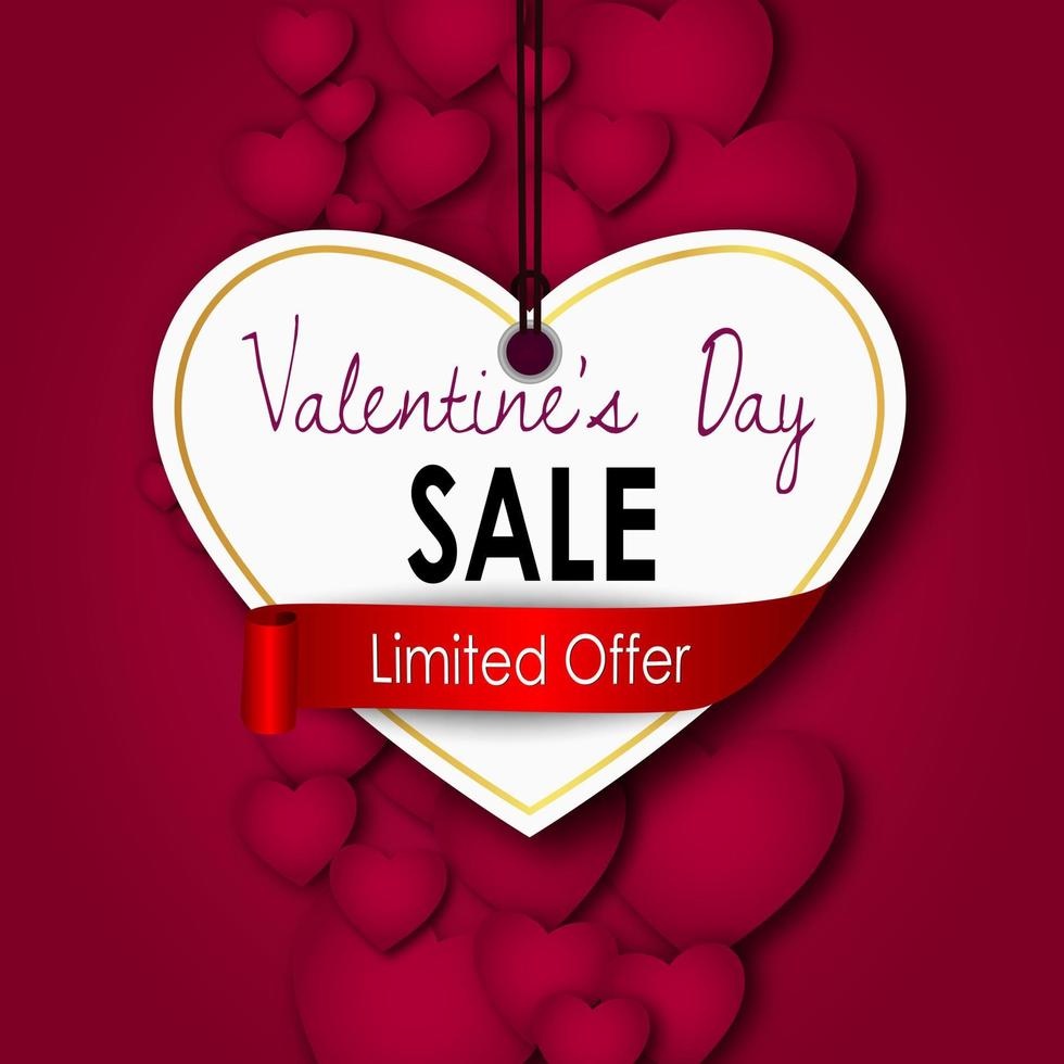 Valentines day sale with red hearts on a red background vector