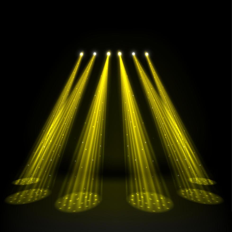 Gold spotlights on dark background vector