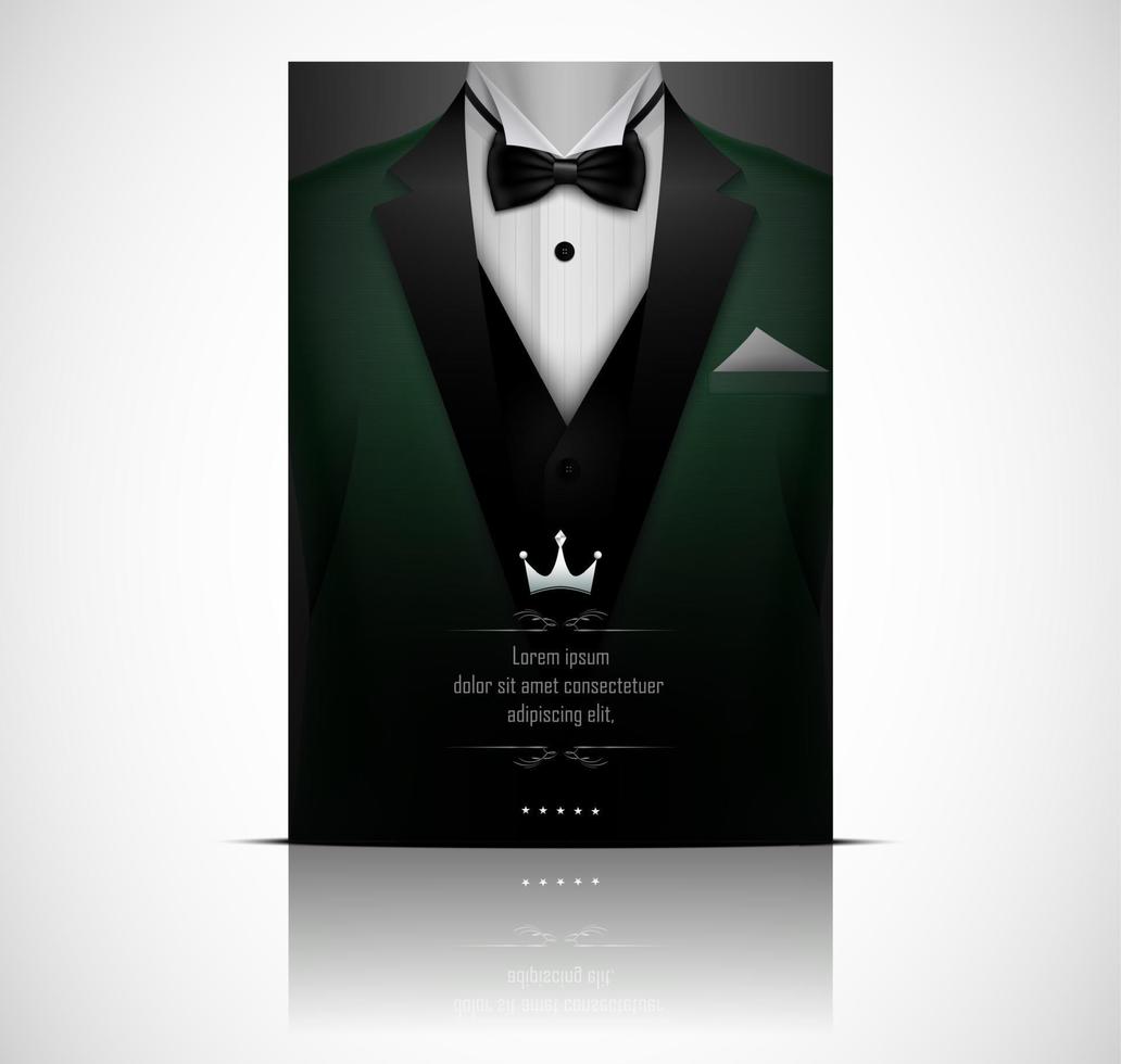 Green suit and tuxedo with black bow tie vector