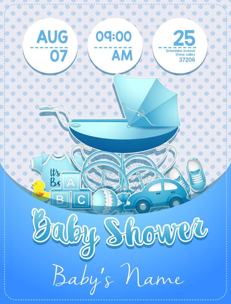 Baby shower boy invitation template with toys vector