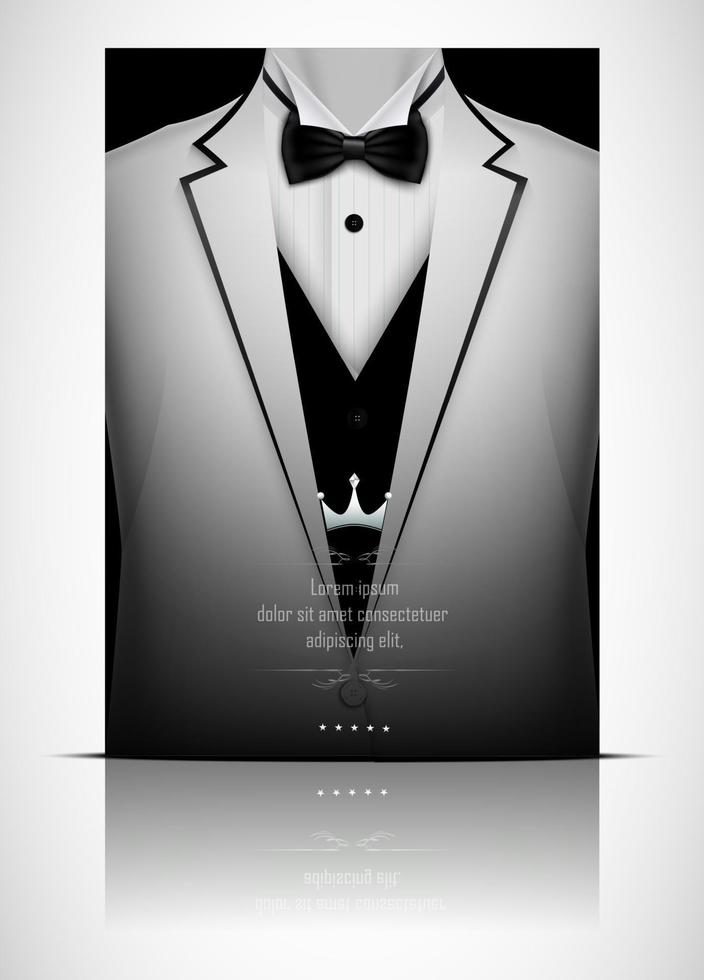 White suit and tuxedo with black bow tie vector