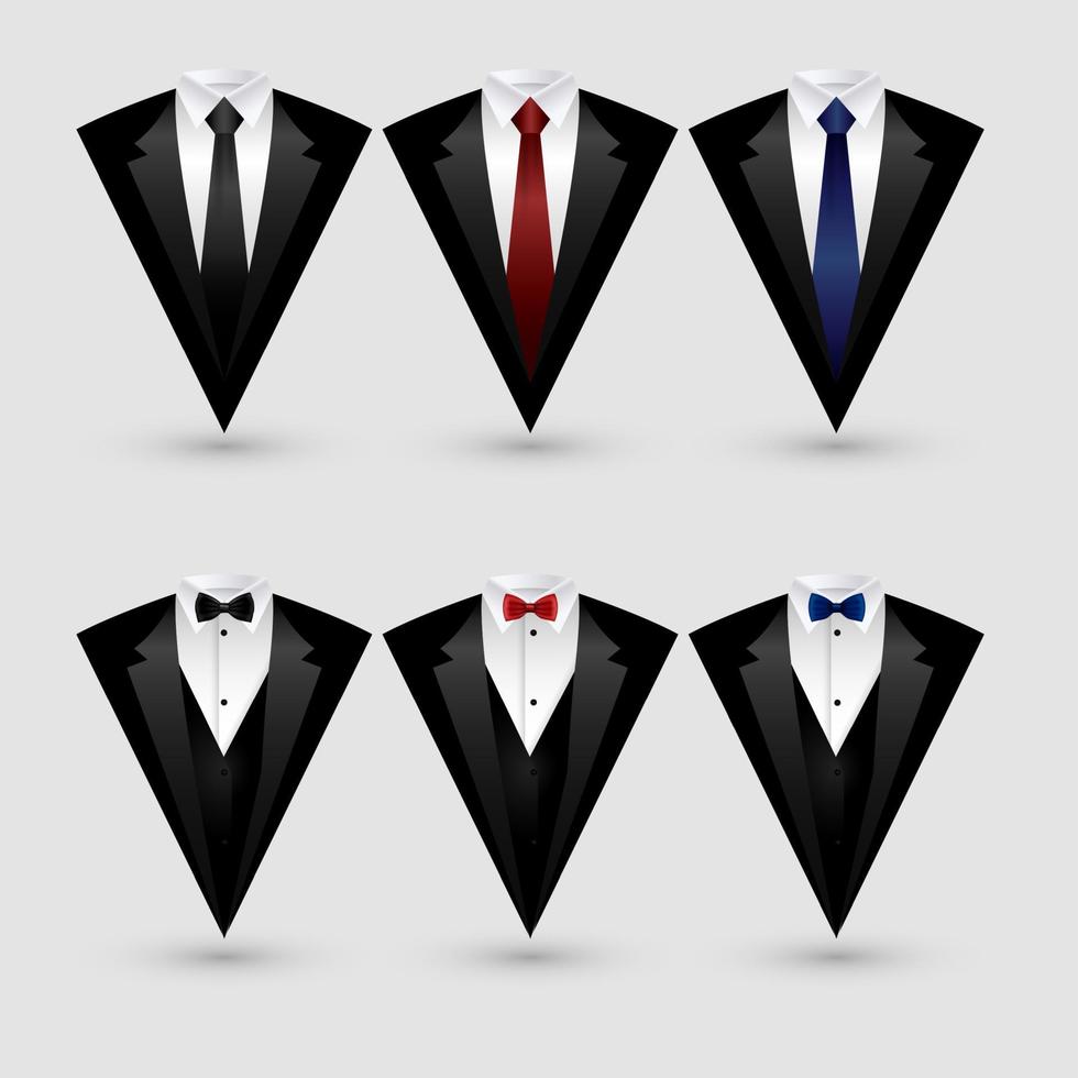 Set of suit and tuxedo isolated on white background vector