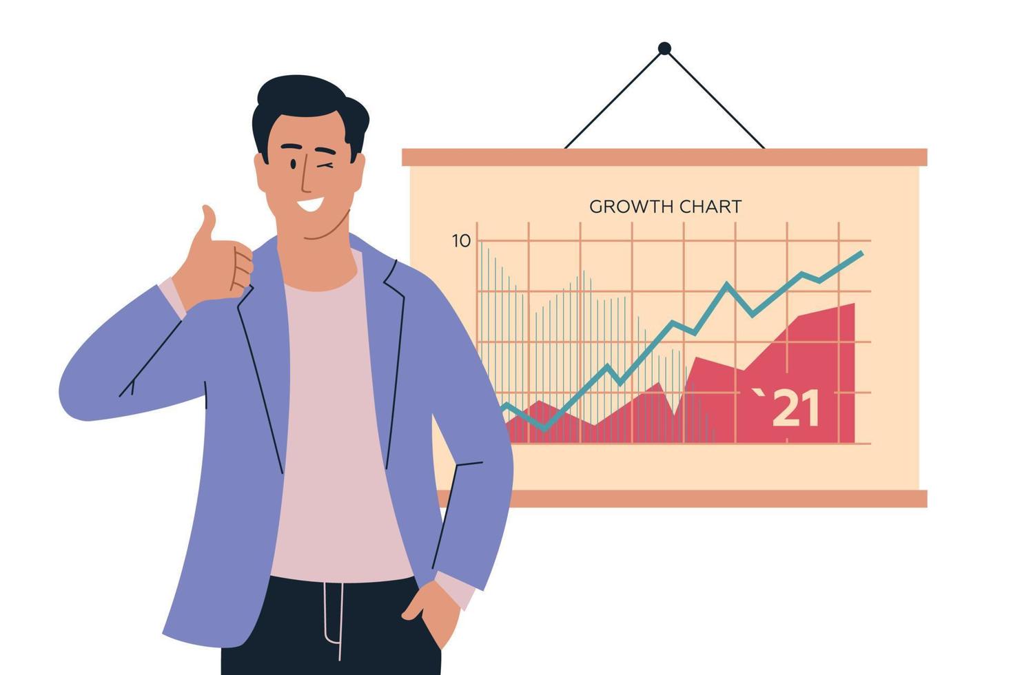 People. The man in the jacket. Hand gesture class, wink. Poster presentation, infographics. Vector image.