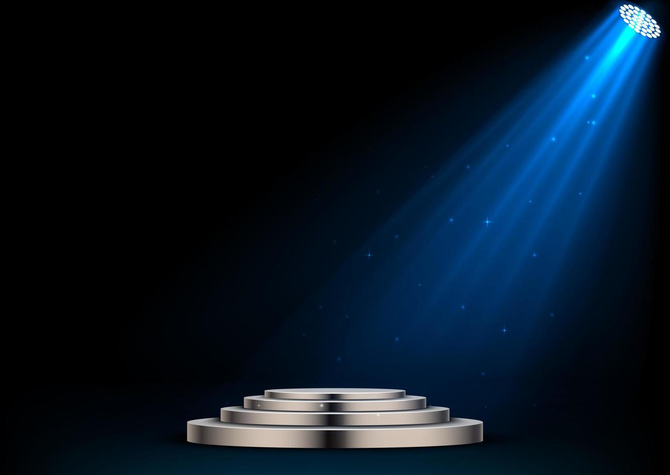 Round white podium and spotlights on dark background vector