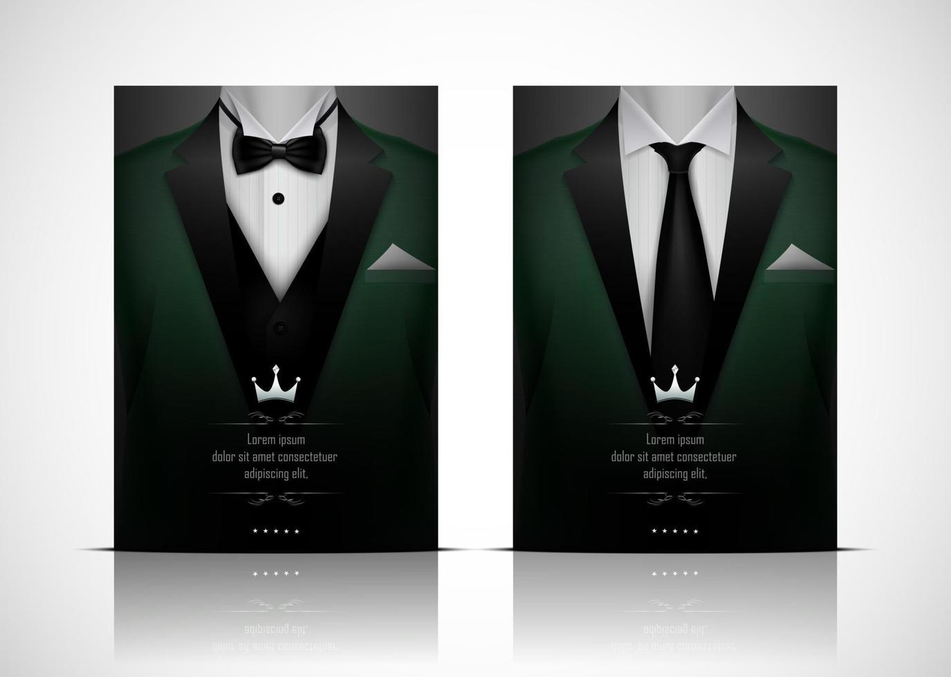 Green Suit and Tuxedo with black bow tie vector