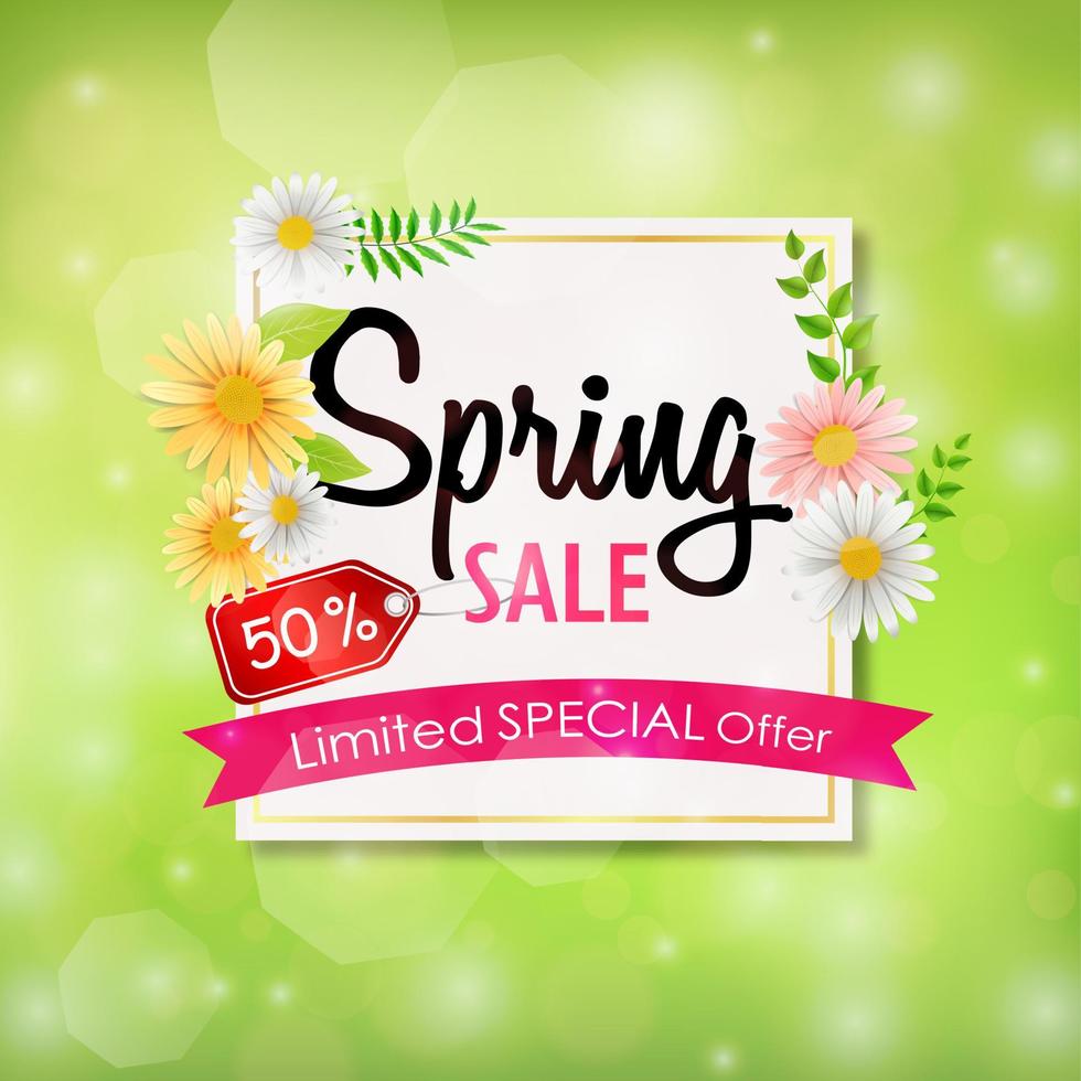 Spring sale background banner with beautiful colorful flower vector