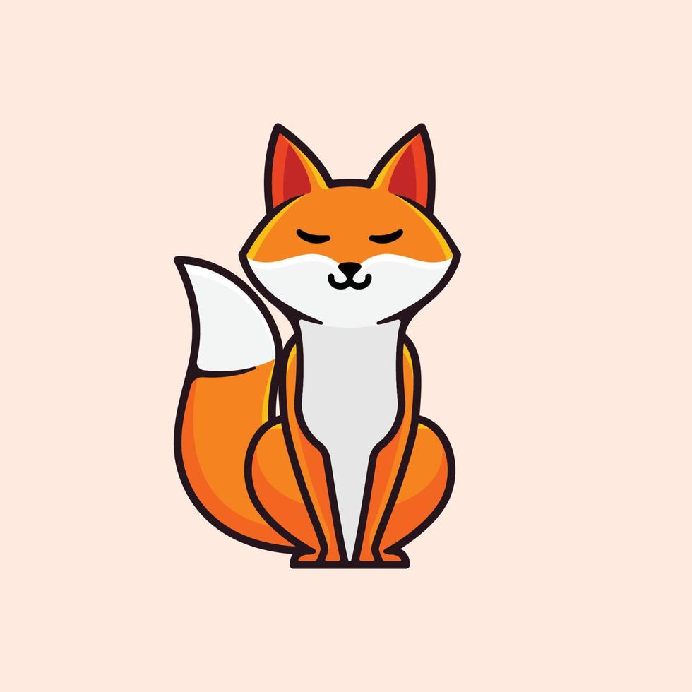 cute sitting fox mascot character illustration isolated vector