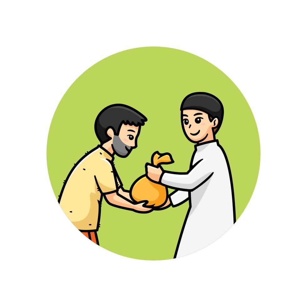 cute cartoon illustration of moslem man giving zakat vector