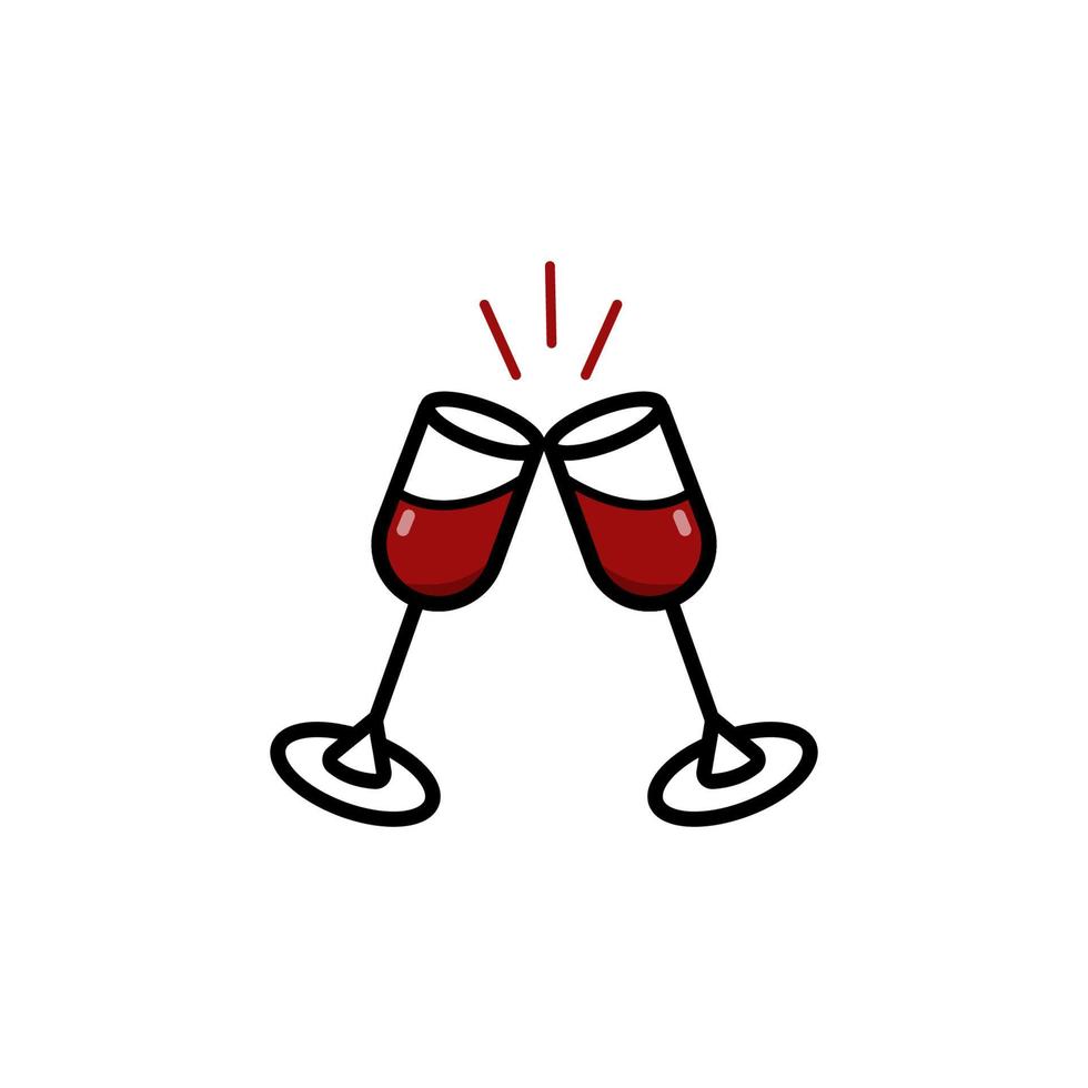 dos copas de vino tinto. icono simple en estilo de contorno. Ilustración de vector aislado en un fondo blanco. ilustración del logotipo. para menú de cafetería, restaurante, diseño web.