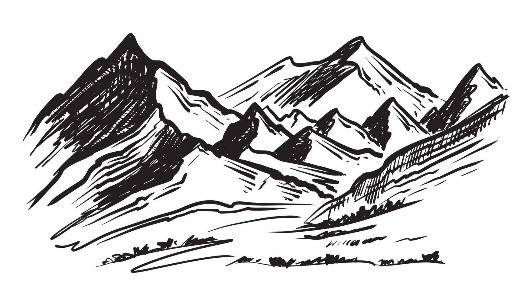 Landscape mountains. Hand drawn illustration vector