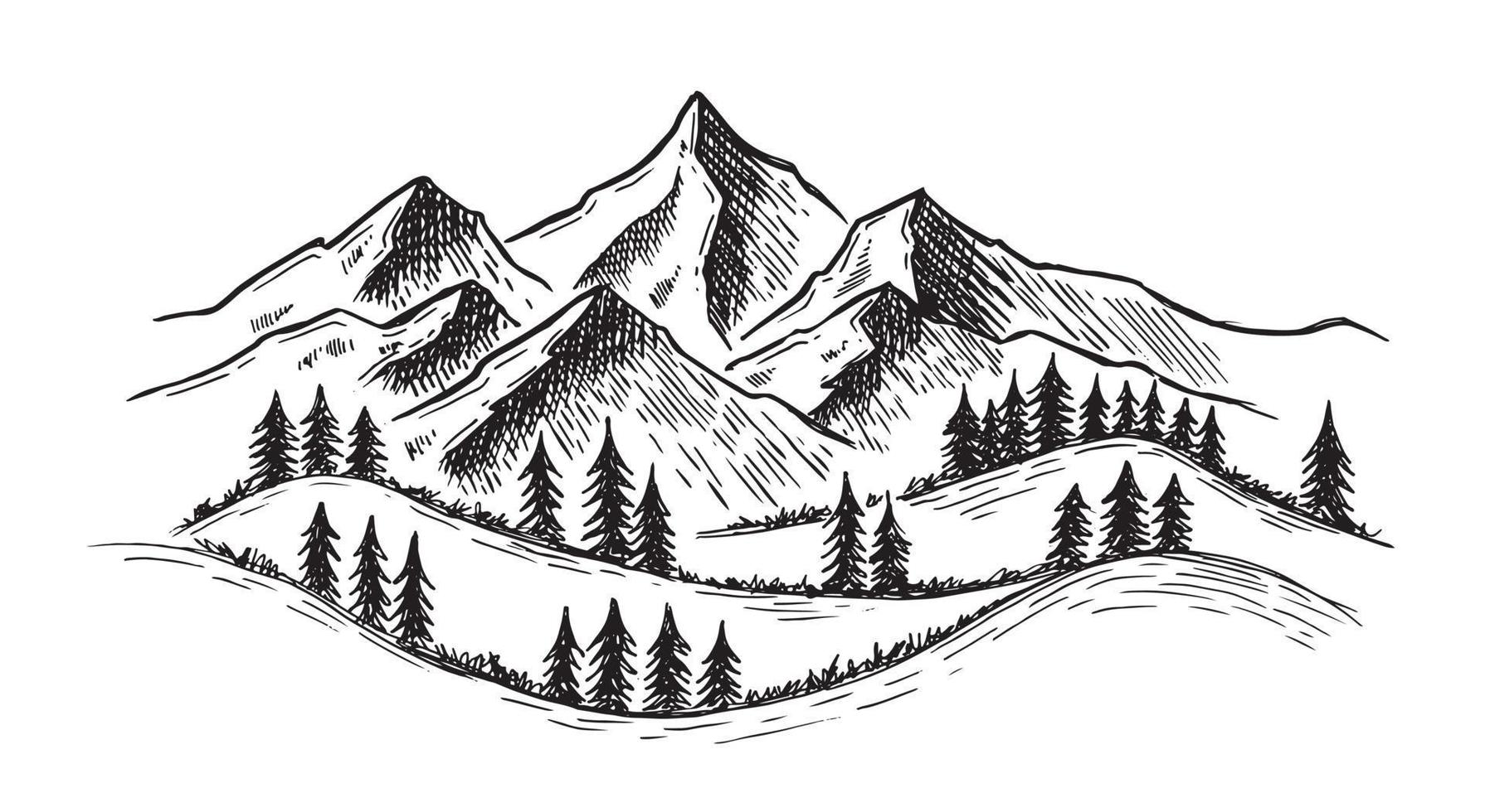 Landscape mountains. Hand drawn illustration vector