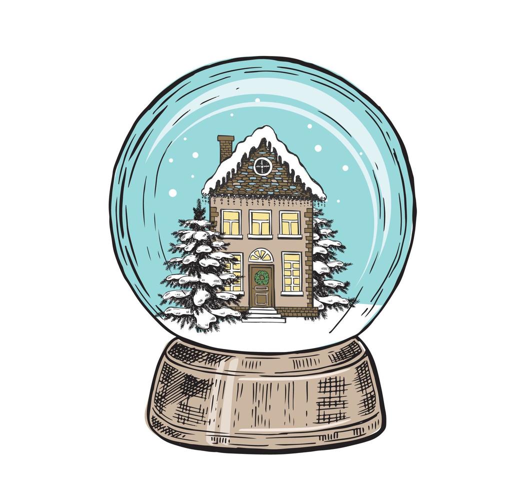 Snow globe hand drawn illustration, vector. vector