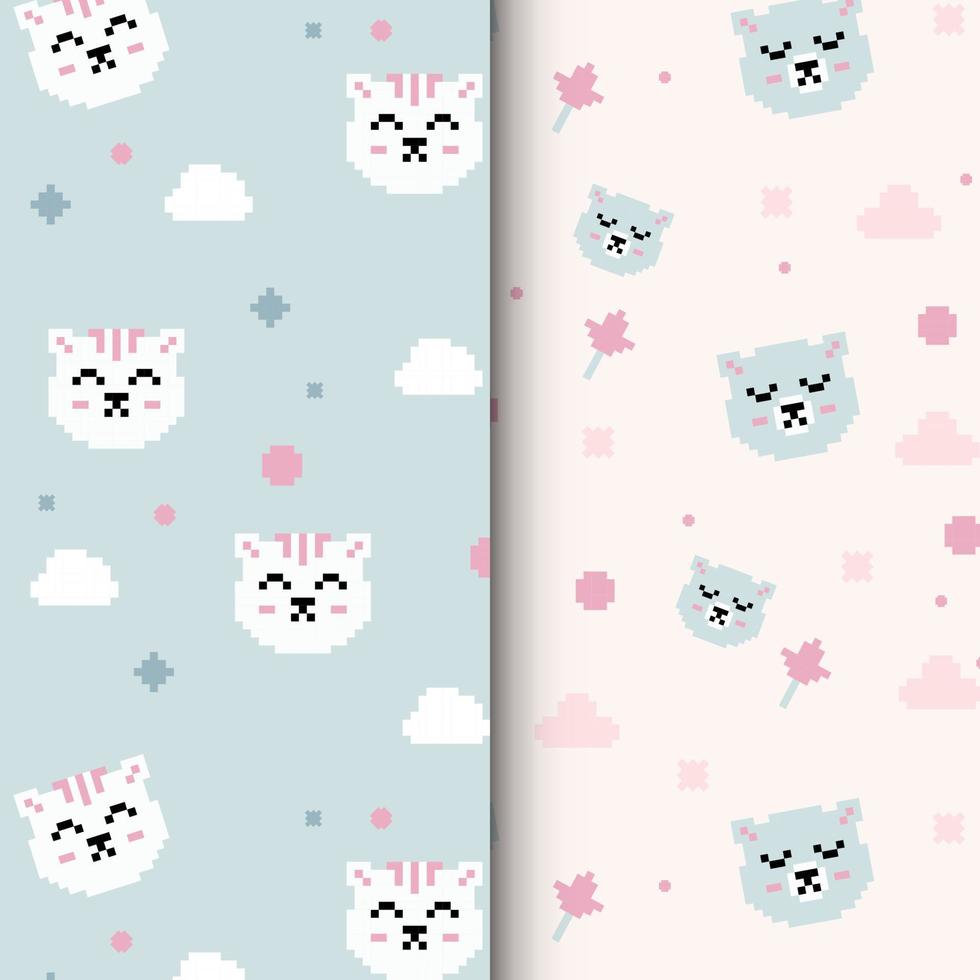 pattern with cats pixel art style vector