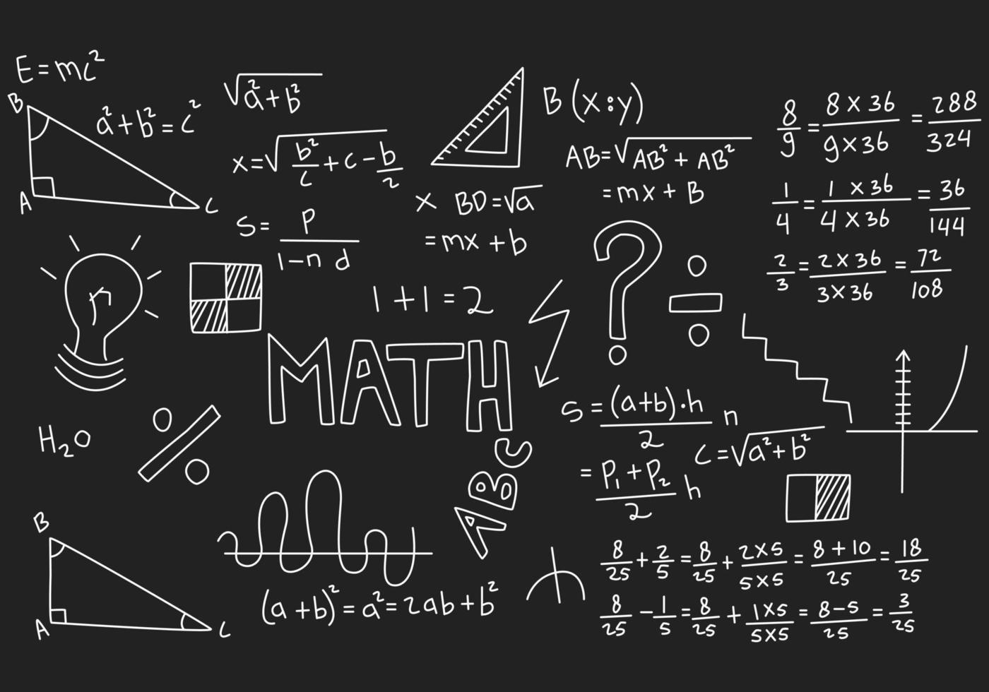 ilustración realista del fondo de la pizarra de matemáticas vector