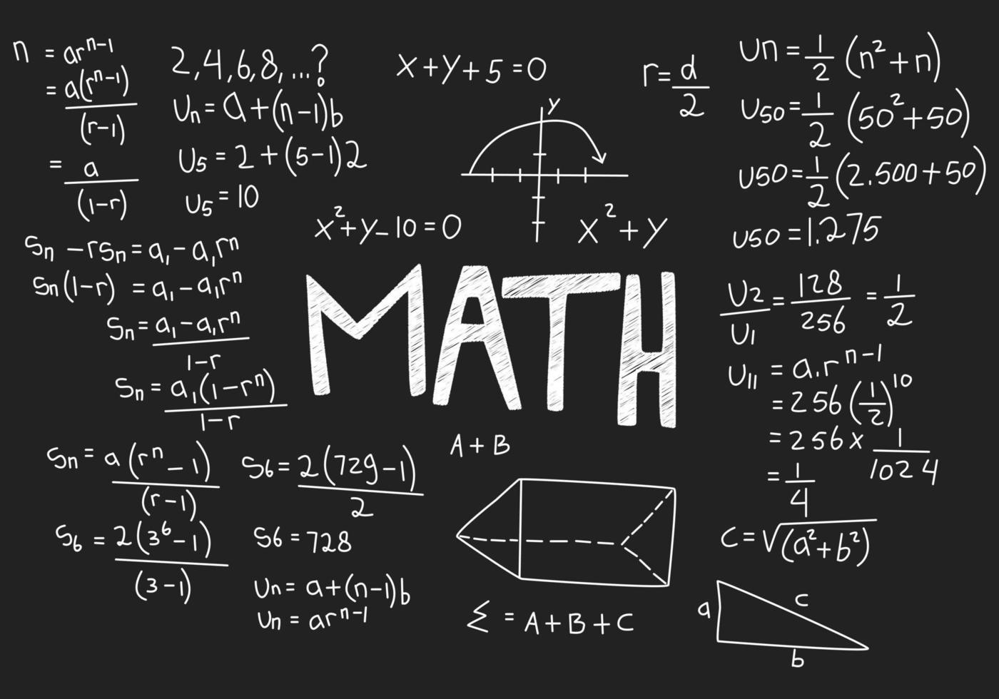 ilustración realista del fondo de la pizarra de matemáticas vector