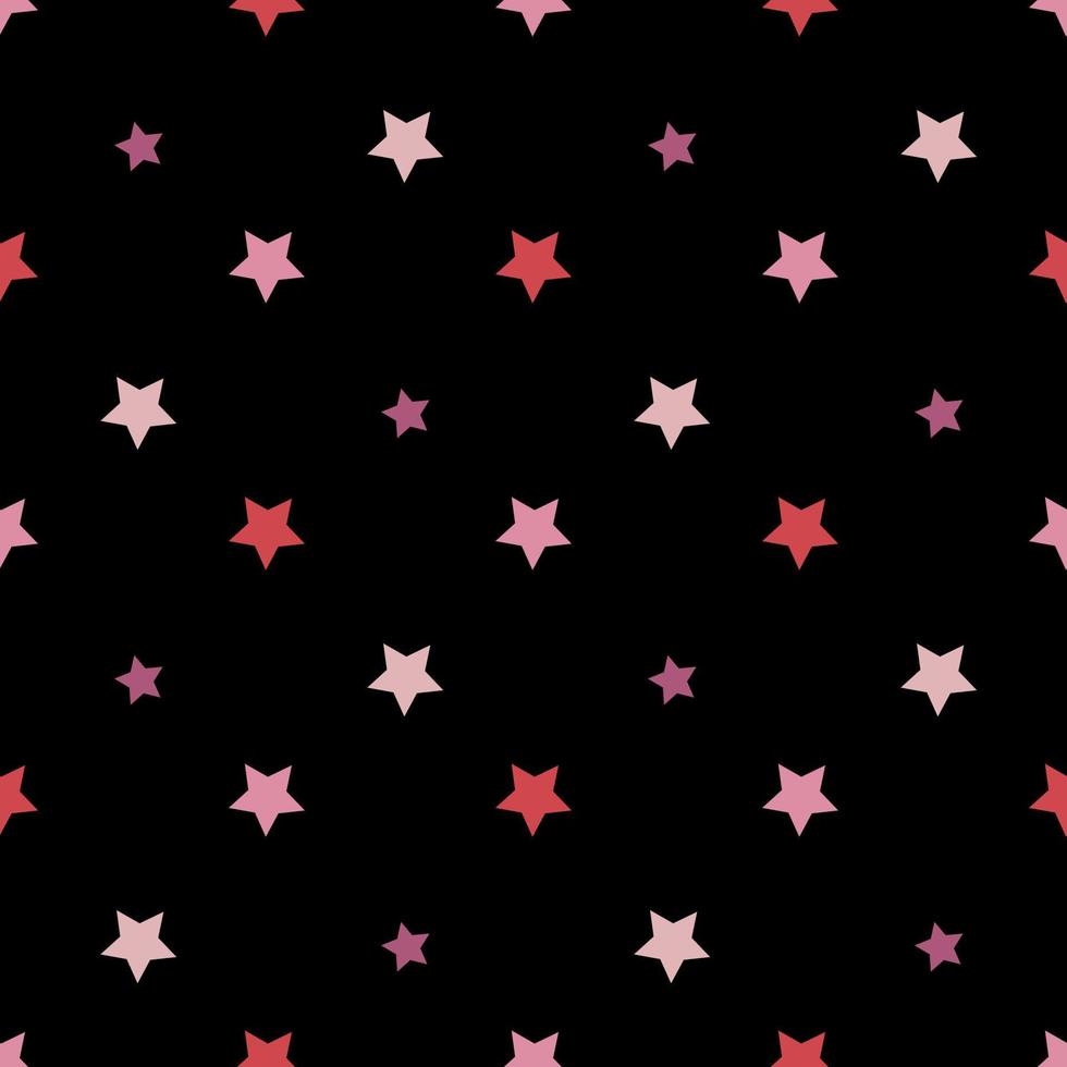 Seamless pattern with light and dark pink stars on black background for plaid, fabric, textile, clothes, cards, post cards, scrapbooking paper, tablecloth and other things. Vector image.