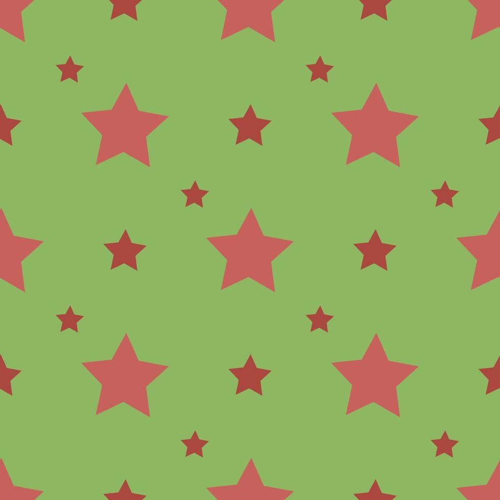 Seamless pattern with red stars on green background for plaid, fabric, textile, clothes, cards, post cards, scrapbooking paper, tablecloth and other things. Vector image.