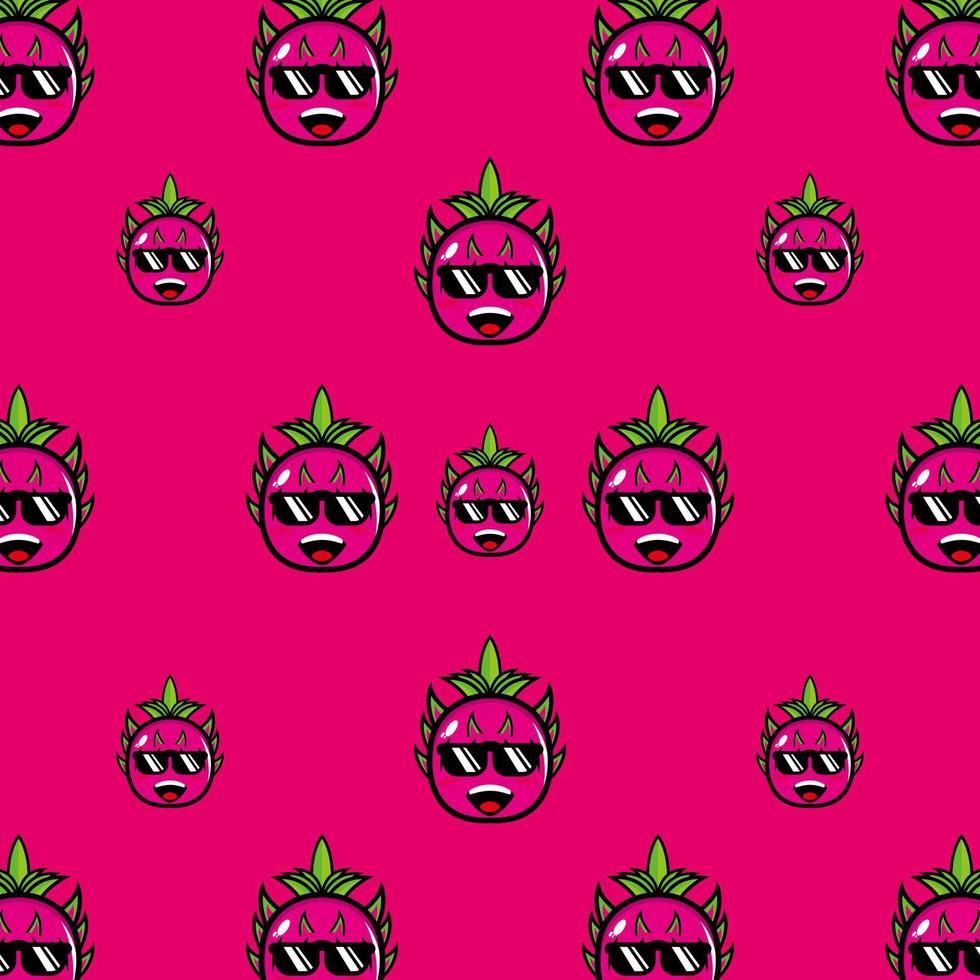 Cute funny cartoon character dragon fruit on pink background.Vector cartoon kawaii character illustration design on wallpaper vector