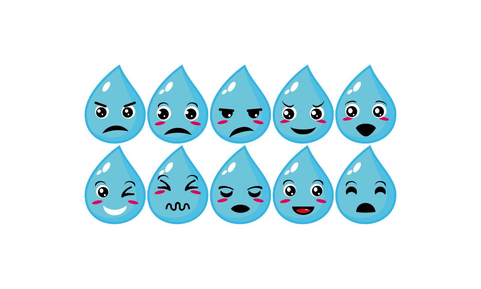 cute smiling aqua water drop set collection.Vector flat cartoon face character mascot illustration .Isolated on white background vector