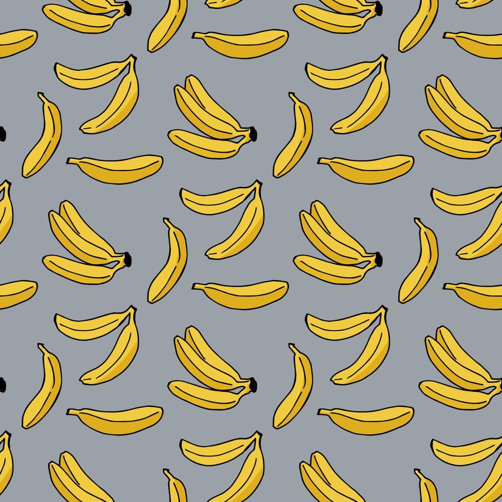 Seamless pattern with banana on cold gray background vector