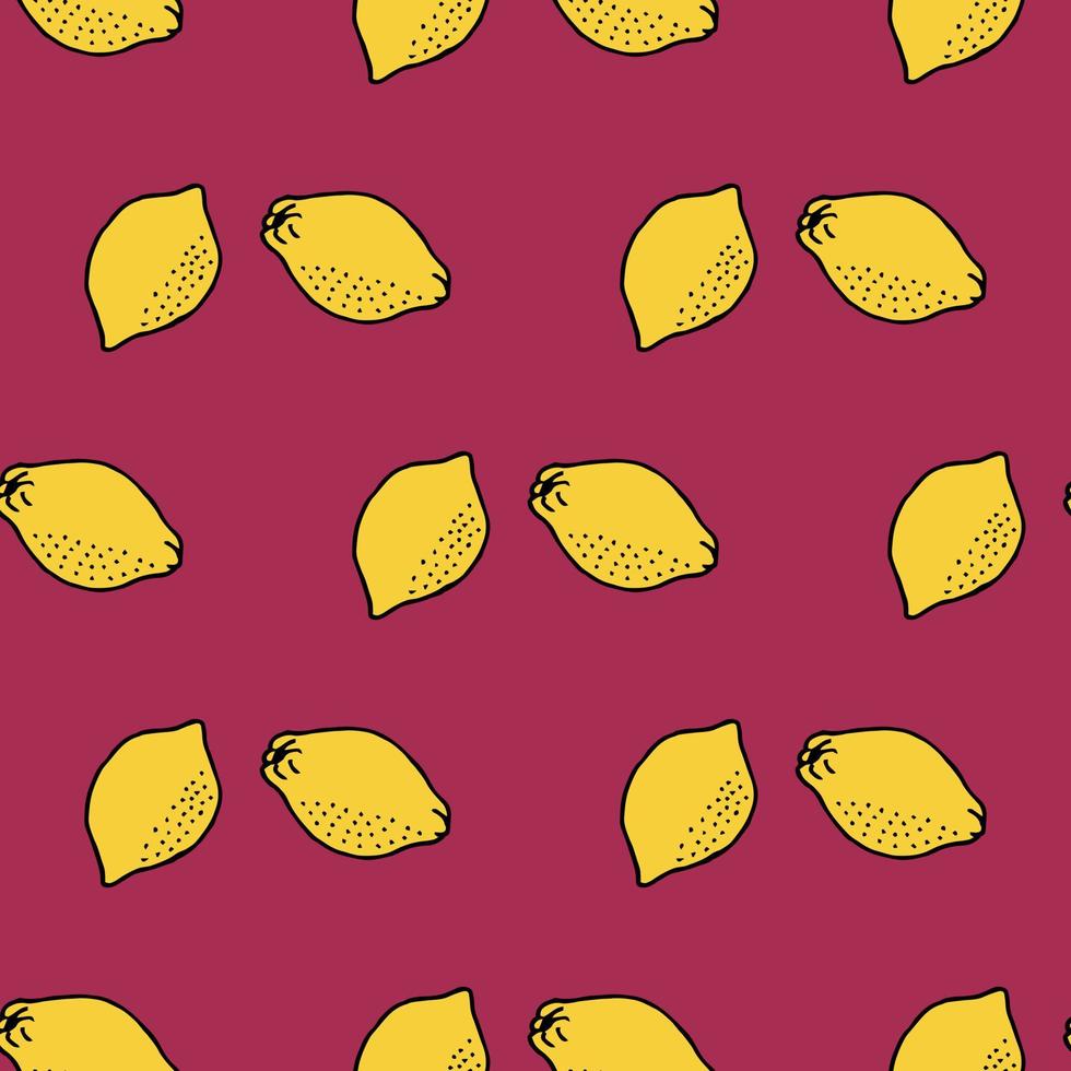 Seamless pattern with lemon on dark pink background vector
