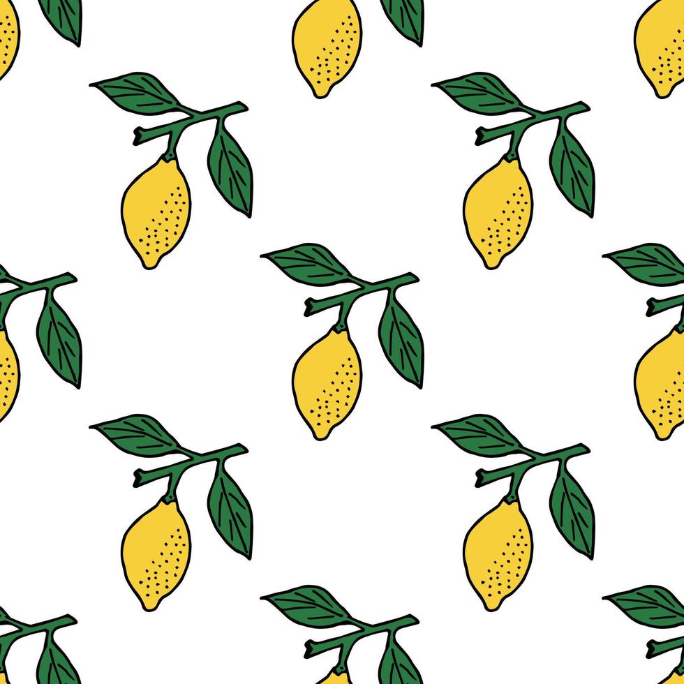 Seamless pattern with lemon on a green branch on white background vector