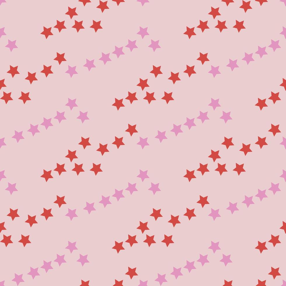 Seamless pattern with red and pink stars on light pink background for plaid, fabric, textile, clothes, cards, post cards, scrapbooking paper, tablecloth and other things. Vector image.