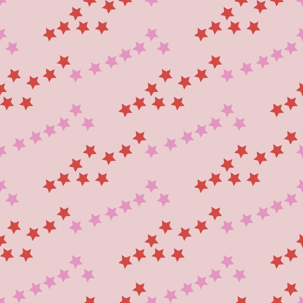 Seamless pattern with red and pink stars on light pink background for plaid, fabric, textile, clothes, cards, post cards, scrapbooking paper, tablecloth and other things. Vector image.