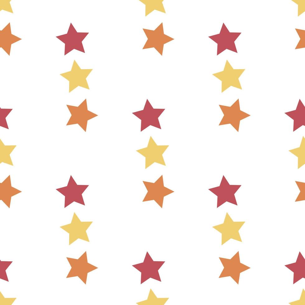 patrón impecable con estrellas rojas, amarillas y naranjas sobre fondo blanco para tela escocesa, tela, textil, ropa, tarjetas, postales, papel de scrapbooking, mantel y otras cosas. imagen vectorial vector