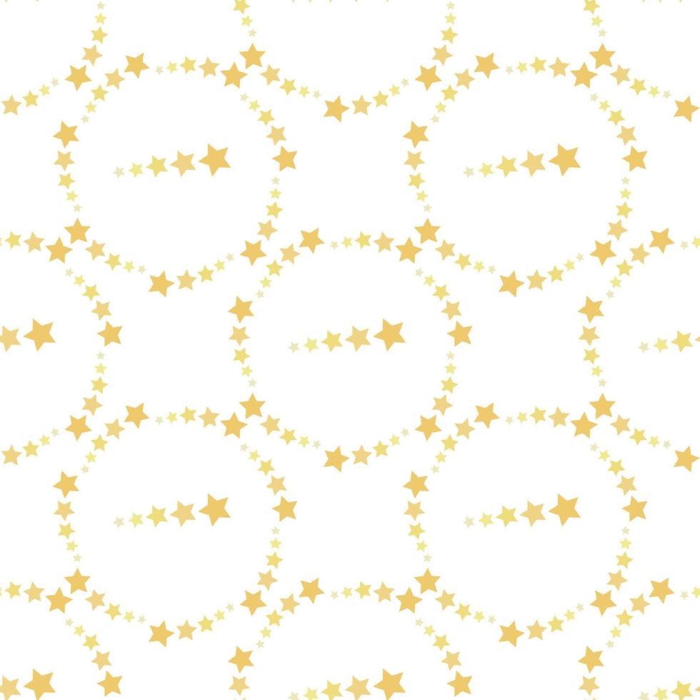 Seamless pattern with round frames of yellow stars on white background for plaid, fabric, textile, clothes, cards, post cards, scrapbooking paper, tablecloth and other things. Vector image.