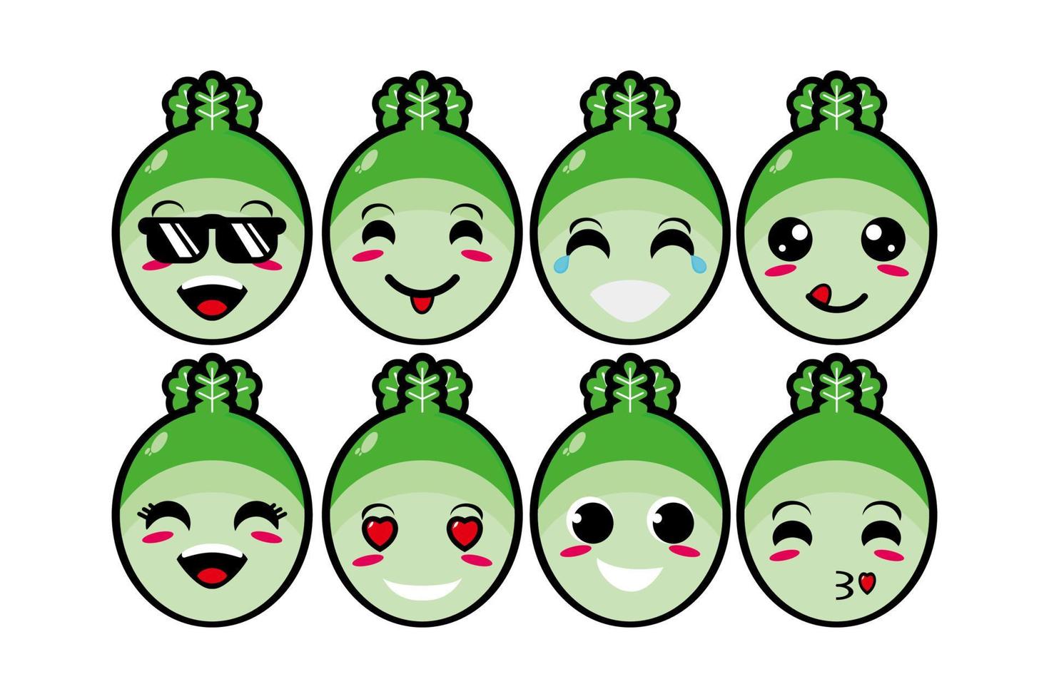 Cute smiling funny cabbage vegetable set collection.Vector flat cartoon face character mascot illustration .Isolated on white background vector