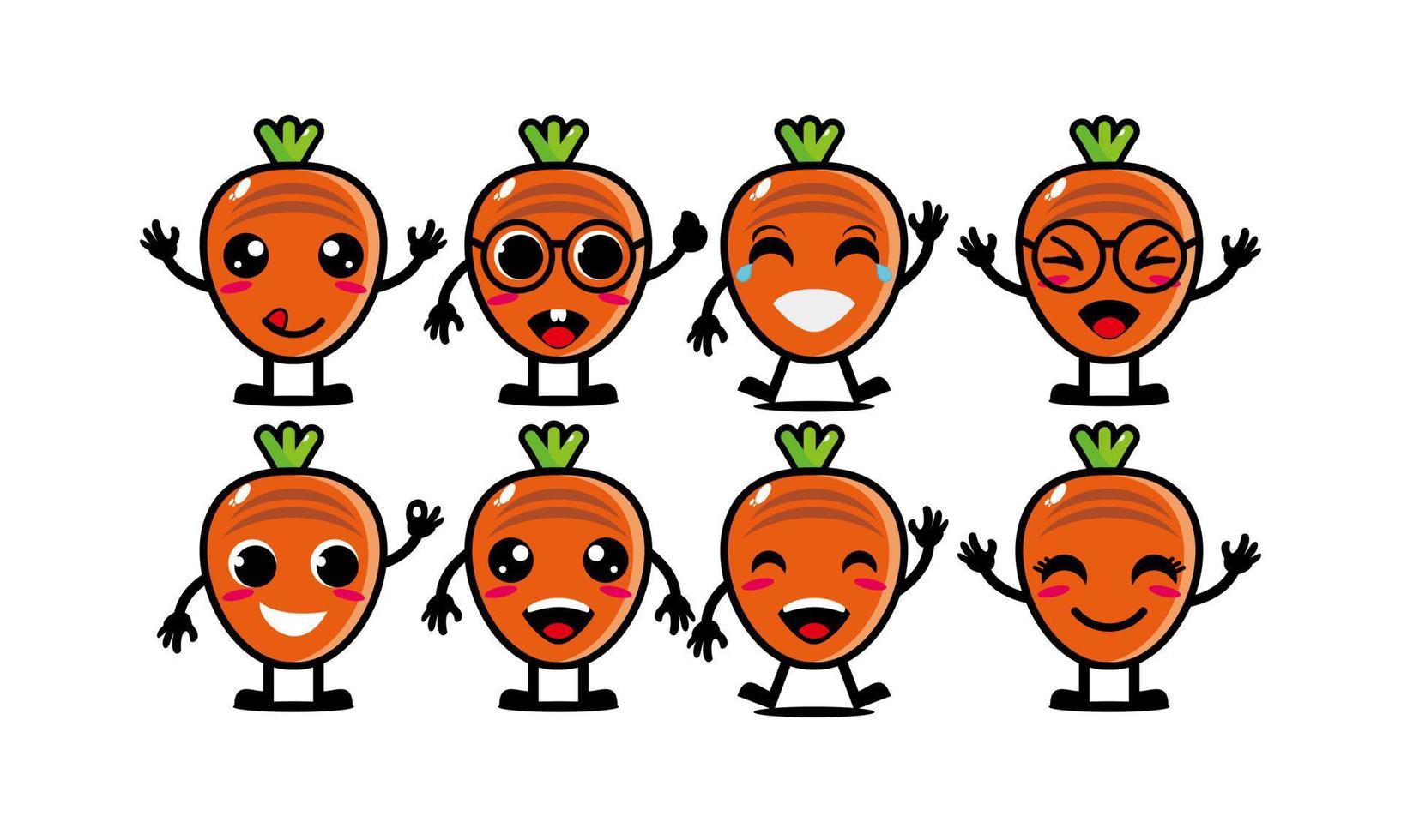 Cute smiling funny carrot vegetable set collection.Vector flat cartoon face character mascot illustration .Isolated on white background vector