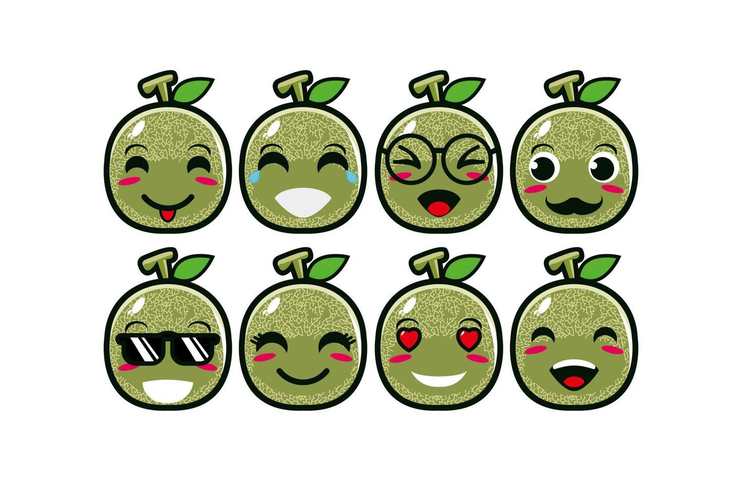 Cute smiling funny melon set collection.Vector flat cartoon face character mascot illustration .Isolated on white background vector